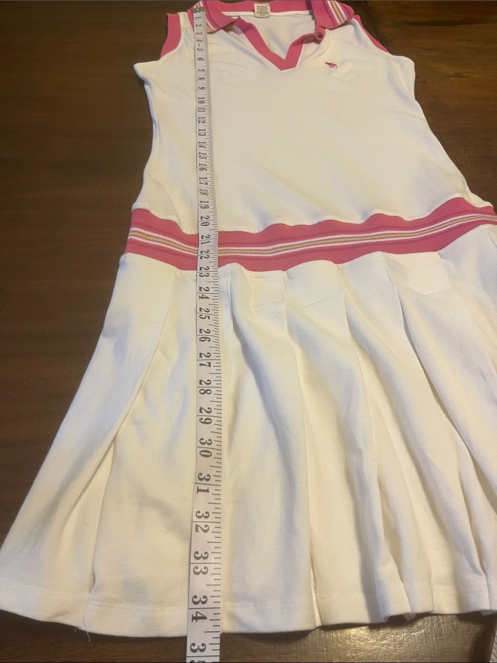 Vintage Abercrombie White Tank Polo Pleated Dress with Pink Trim - Picture 7 of 8